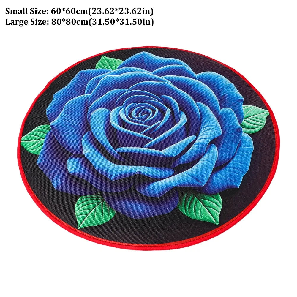 Non-Slip Rose Round Rug – Quick-Dry Absorbent Floor Mat Decorative Floor Rug SWANS Blue-80-80cm