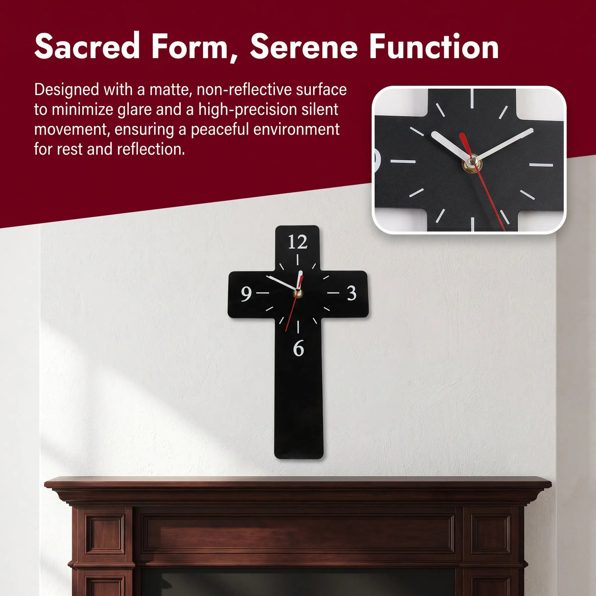 Black Cross Wall Clock Silent Non-Ticking Acrylic 11.7x7in Wall Clock SWANS