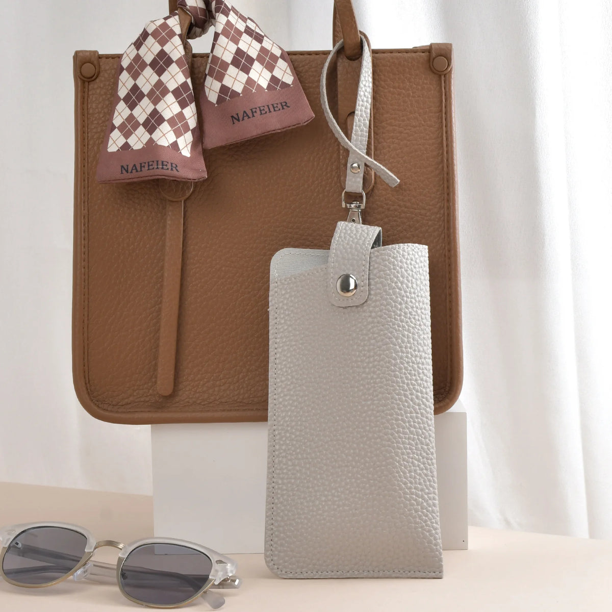 Slim PU Leather Eyeglass Case – Travel Sunglasses Pouch Eyeglass Case SWANS Grey