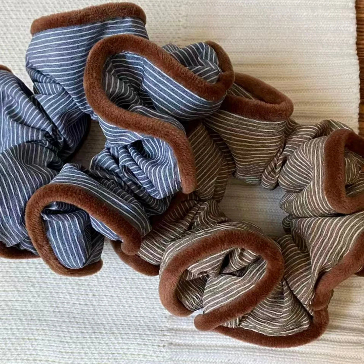 Striped Flannel Scrunchie – Soft Fleece Elastic Hair Band Flannel Hair Scrunchie SWANS