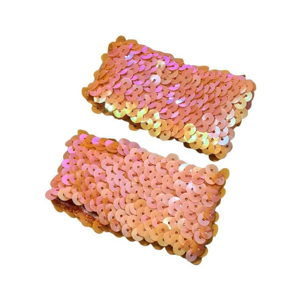 Sequin Elastic Wrist Cuff – Sparkling Party & Stage Wristband Sequin Wrist Cuff SWANS Orange Pink-1 Pair