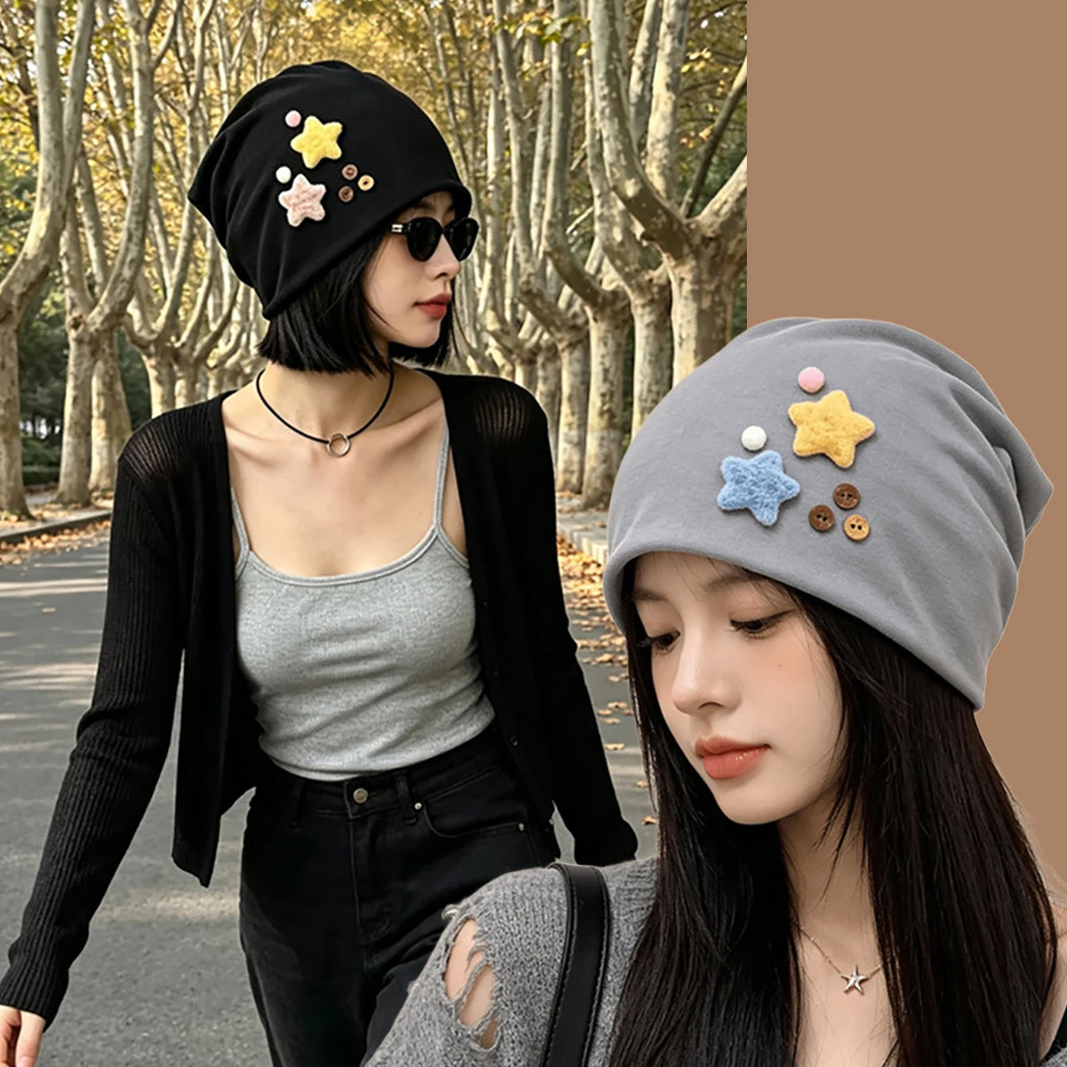 3D Star Slouchy Beanie for Women – Warm Knit Winter Hat Knit Winter Beanie SWANS
