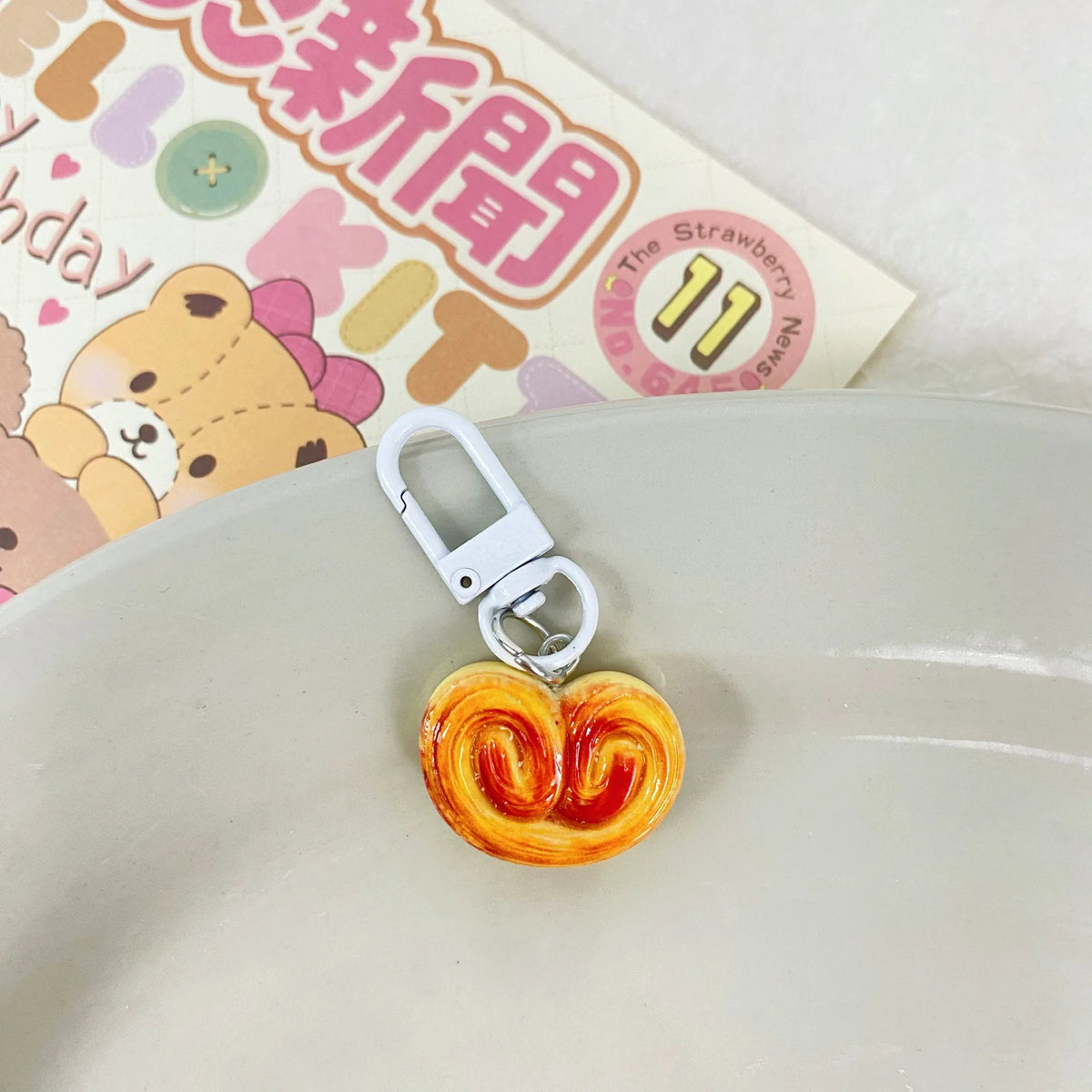 Whimsical Pastry Food Keychain – Dough Twist Bag Charm Novelty Keychain Charm SWANS G