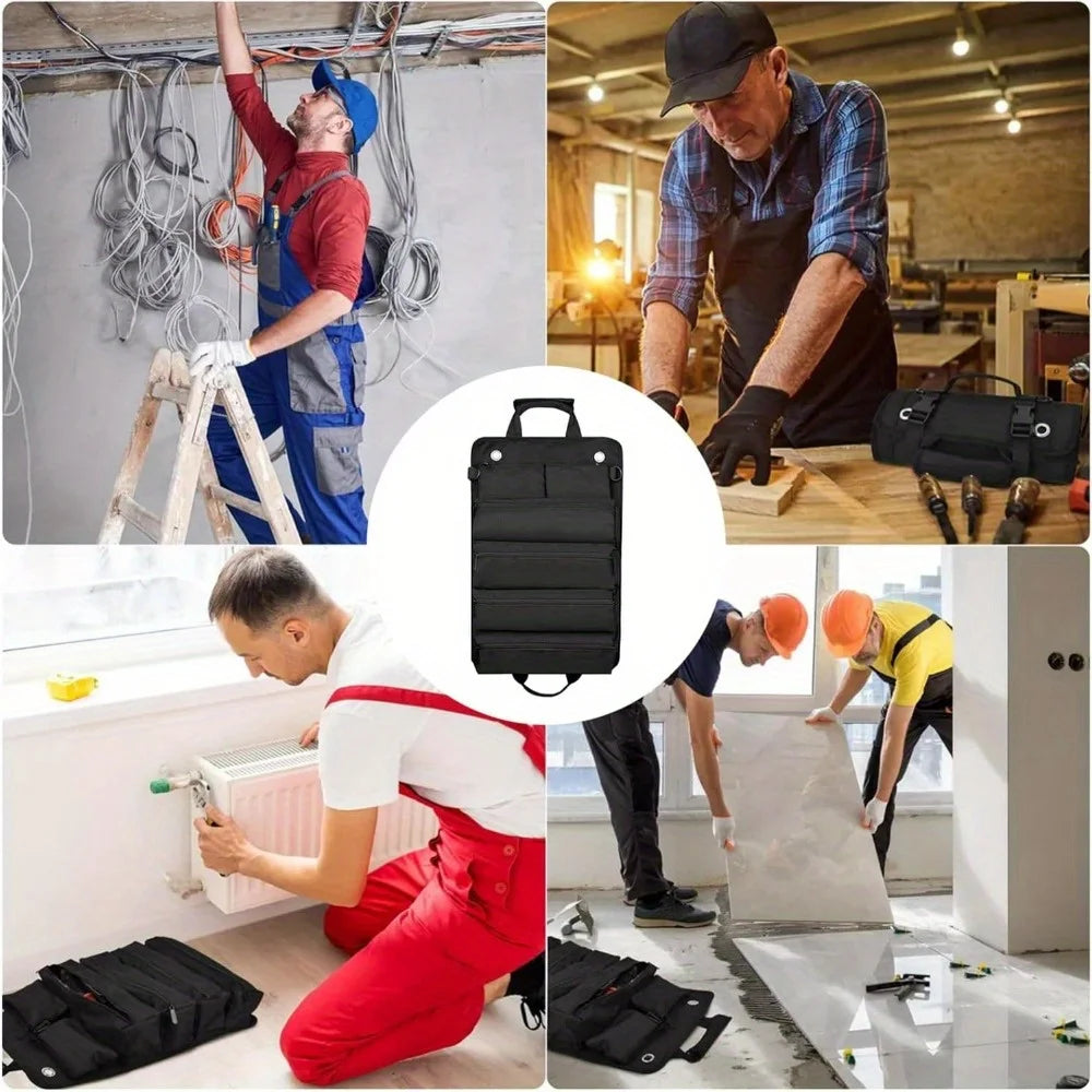 SWANS Roll-Up Oxford Tool Bag – Electrician Storage Organizer Tool Storage Bag SWANS