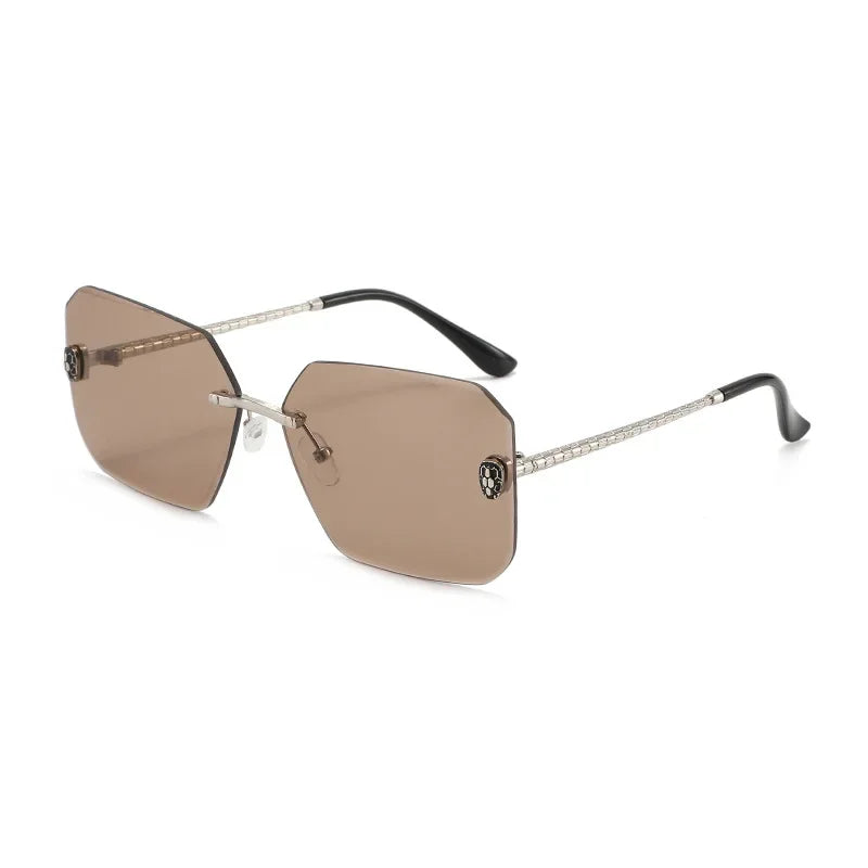 Y2K Snake Rimless Sunglasses – Steampunk UV400 Shades Fashion Sunglasses SWANS Coffee