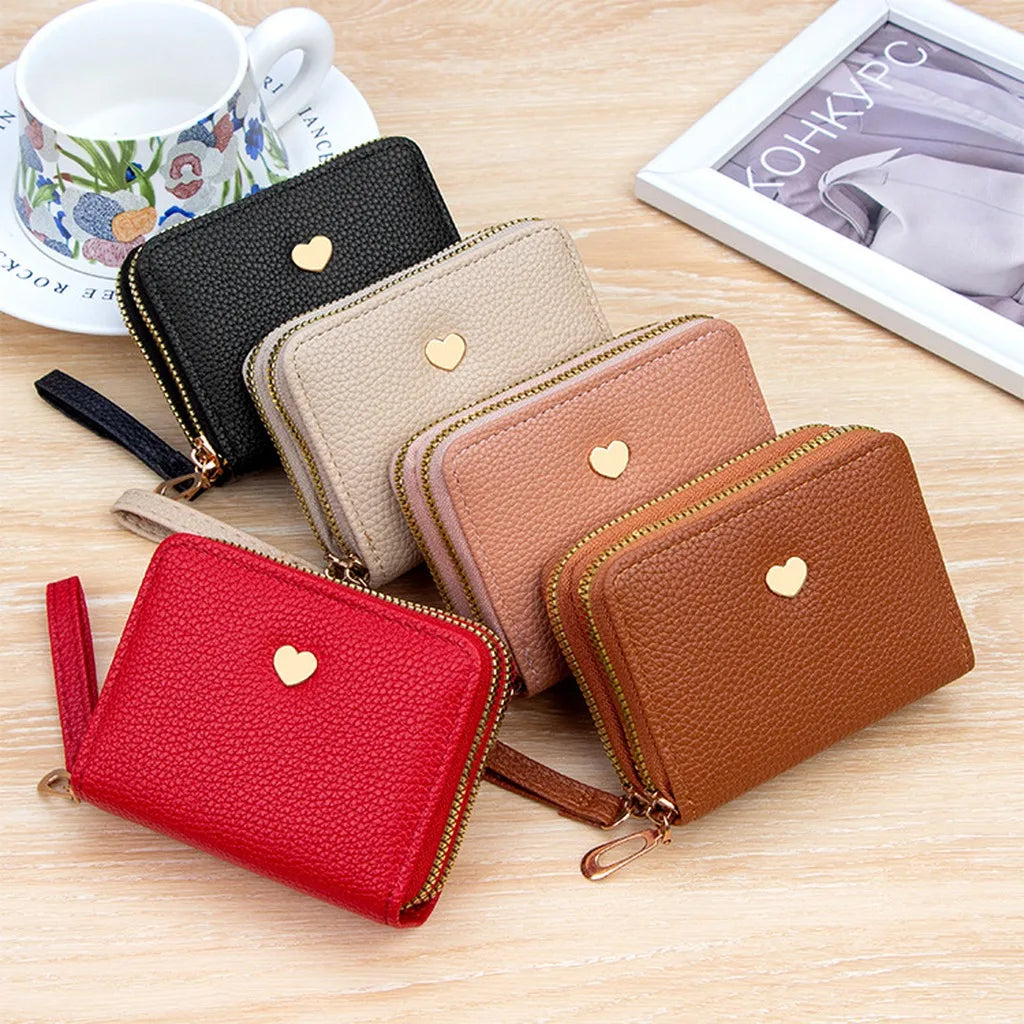 Women's PU Leather Mini Wallet – Dual Zipper & Wrist Strap Mini Leather Wallet SWANS