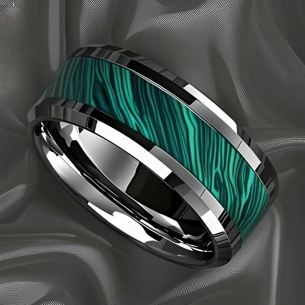 8MM Peacock Stone Inlay Men's Stainless Steel Ring – Silver Men's Fashion Ring SWANS