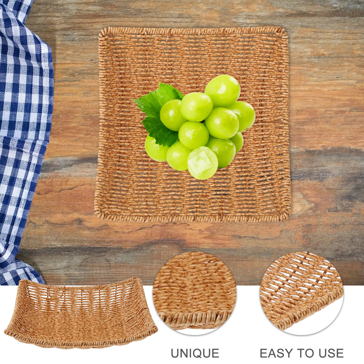Imitation Rattan Woven Serving Tray – Fruit, Bread & Snack Dish Woven Serving Tray SWANS