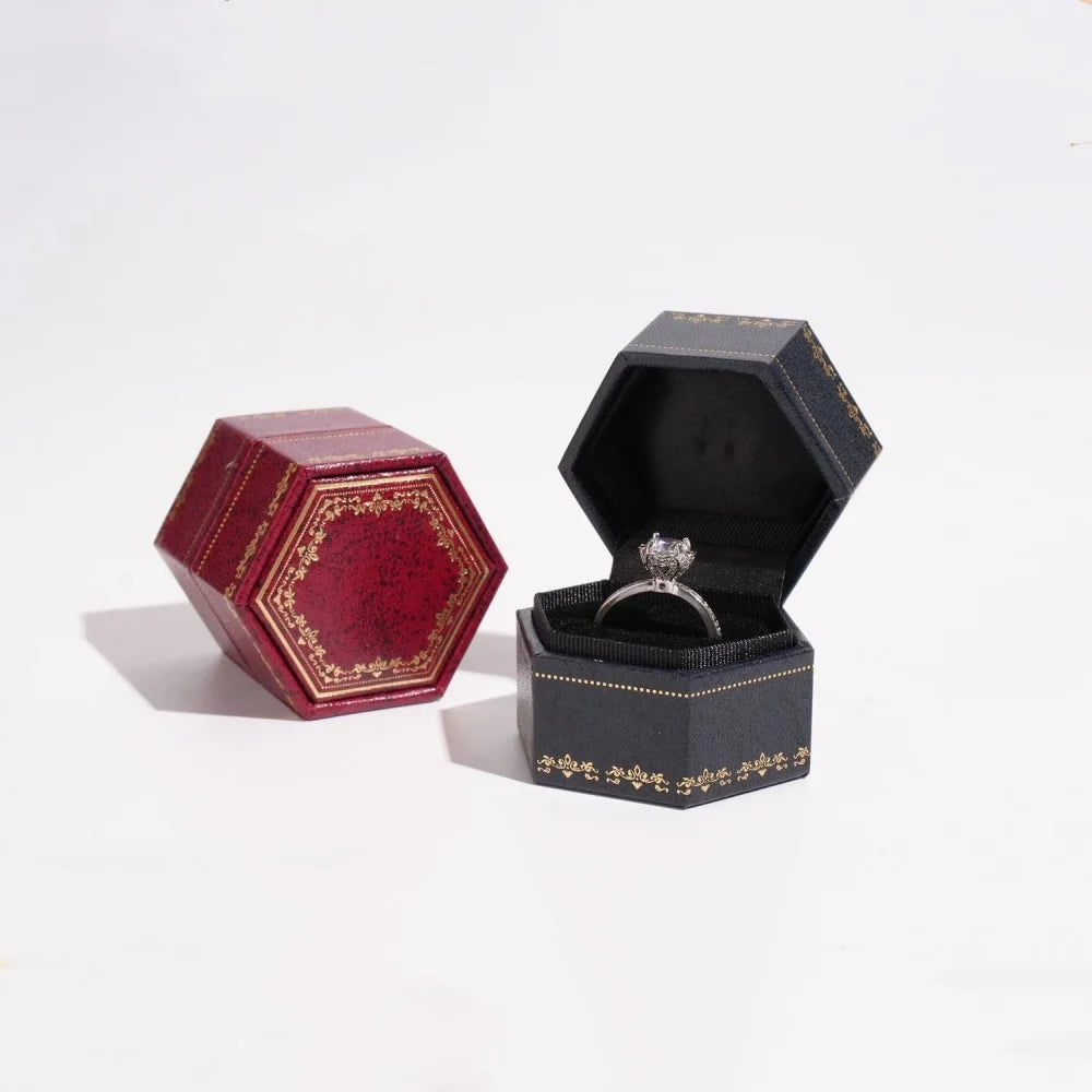 Floral Hexagonal Velvet Ring Box – Retro Jewelry Gift Case Jewelry Storage Box SWANS