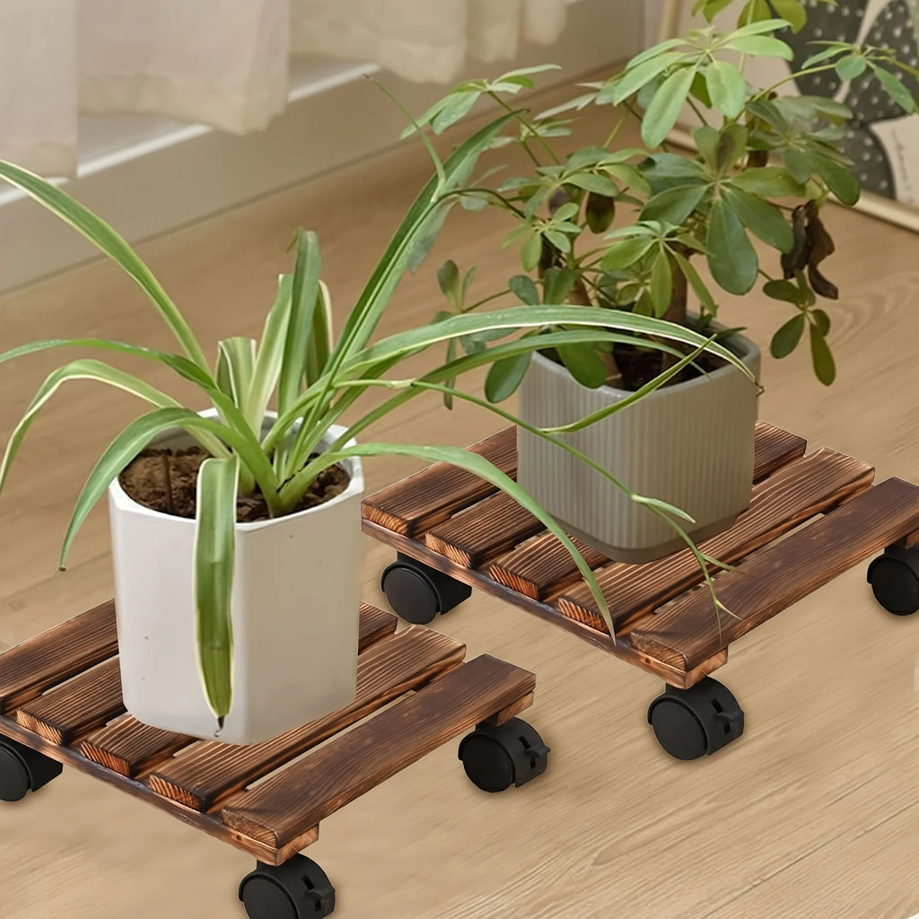 Mobile Plant Stand with Wheels – Rolling Flower Pot Tray Dolly Rolling Plant Stand SWANS