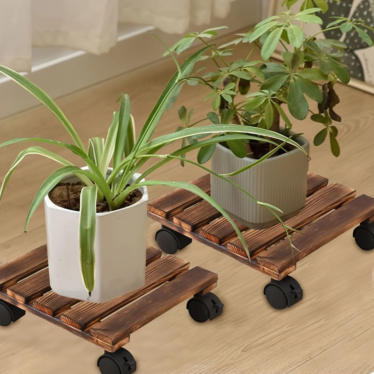 Mobile Plant Stand with Wheels – Rolling Flower Pot Tray Dolly Rolling Plant Stand SWANS