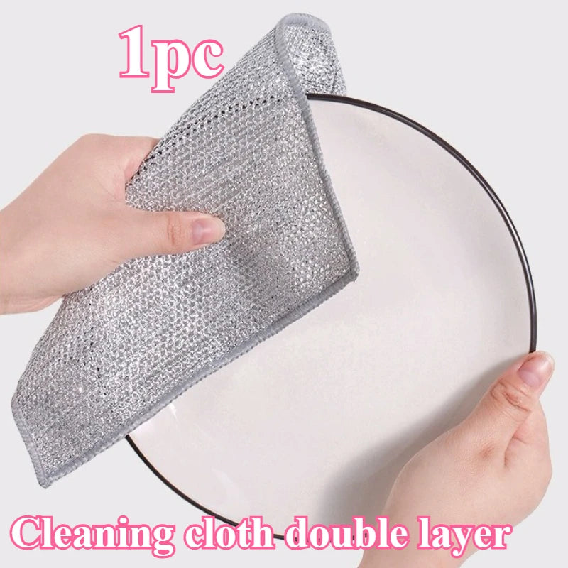 SWANS Steel Wire Dish Cloth – Double-Sided Pot Scrubber Kitchen Scrubber Cloth SWANS silver 1pc