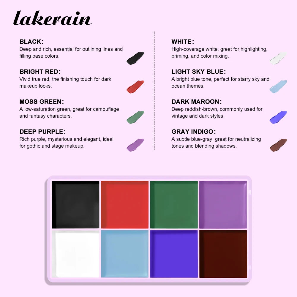 Face & Body Paint Palette – 8 Shades, Waterproof + 2 Brushes Face & Body Paint SWANS