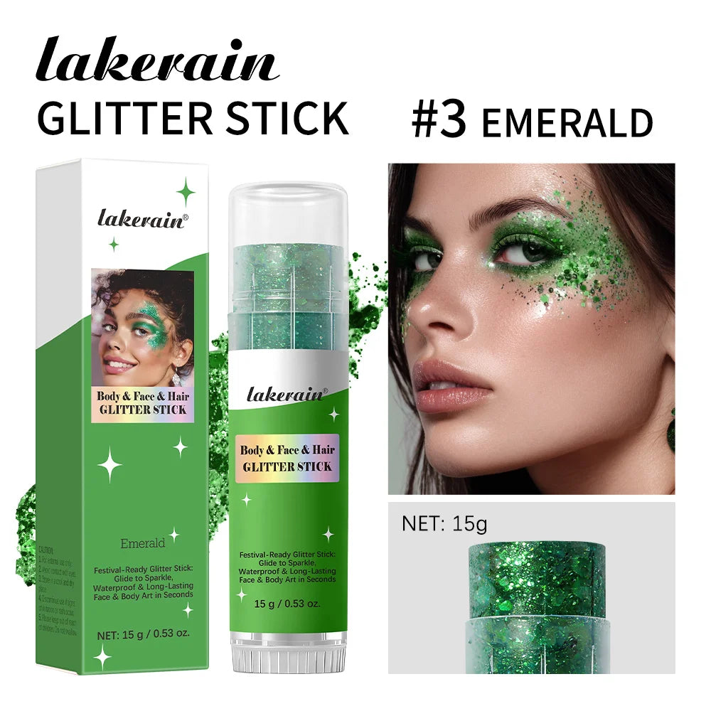 Lakerain Body Glitter Stick – Waterproof Sparkling Gel Makeup Body Glitter Stick SWANS Emerald