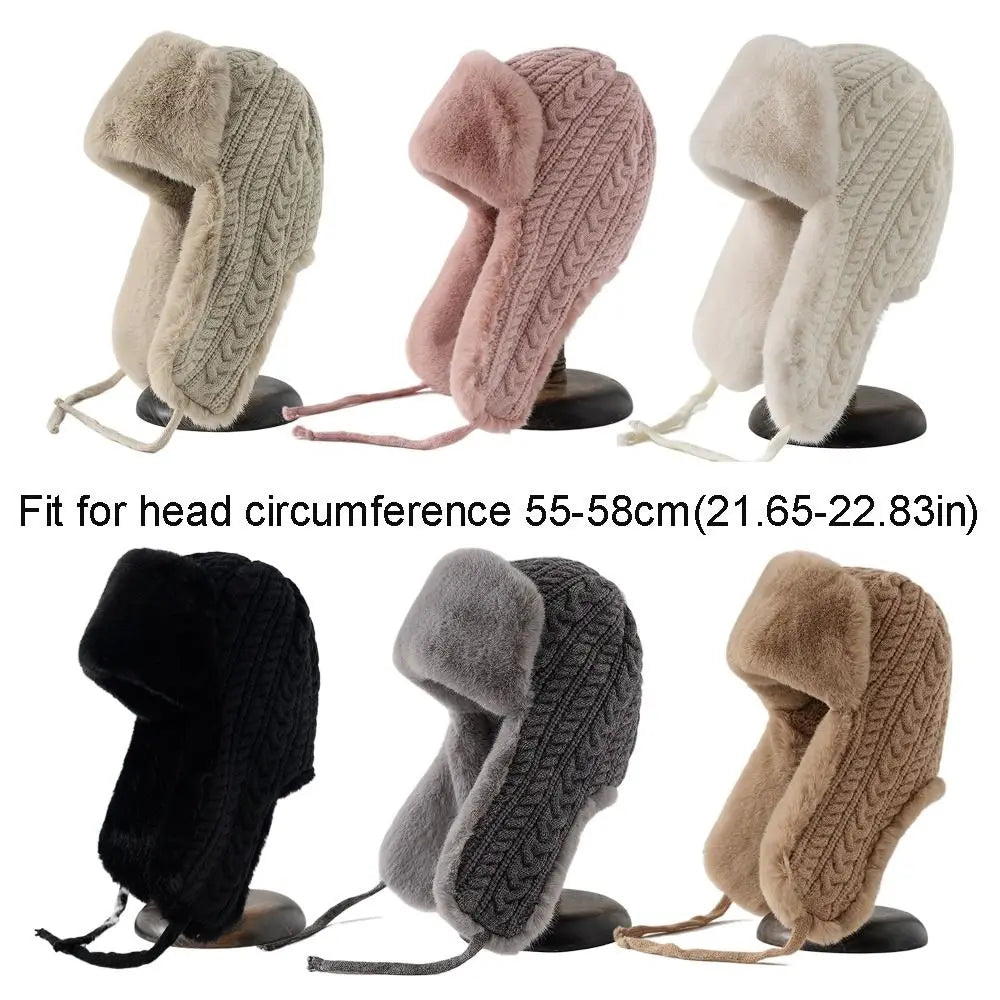 Women's Winter Ear Flap Hat – Thickened Knitted Bomber Cap Winter Ear Flap Hat SWANS