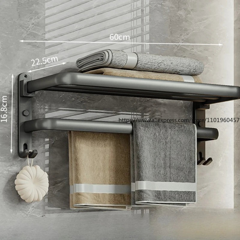 SWANS Gun Gray Aluminum No-Drill Wall-Mounted Towel Rack Bathroom Towel Rack SWANS