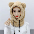 Bear Ear Balaclava Winter Hat – Windproof Knit Earflap Cap Winter Balaclava Hat SWANS khaki