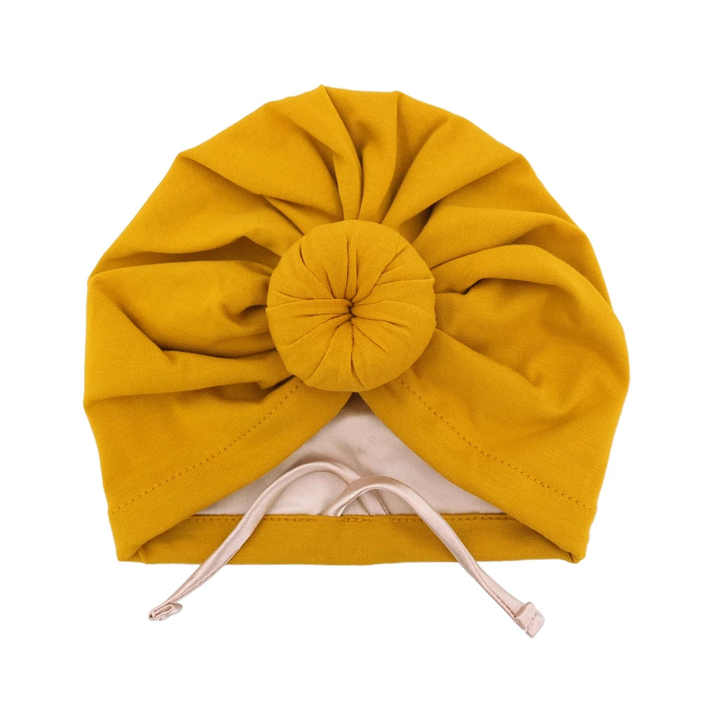 Satin Lined Baby Turban Hat – Infant Toddler Beanie Unisex Baby Turban Hat SWANS Cott Mustard M (6-18Month)
