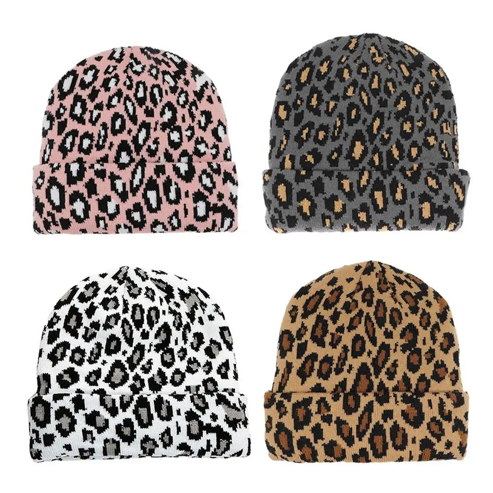 Y2K Leopard Knit Skullcap – Unisex Brimless Beanie Hat Knit Beanie Hat SWANS