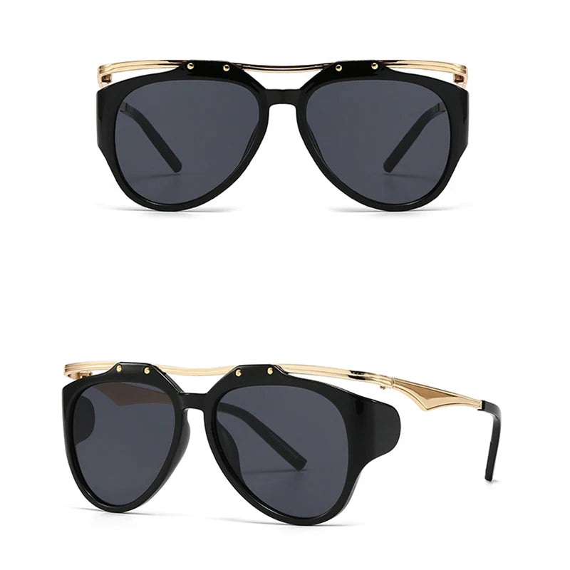 TOYEARN Vintage Cat Eye Pilot Sunglasses UV400 Punk Rivet Fashion Sunglasses SWANS