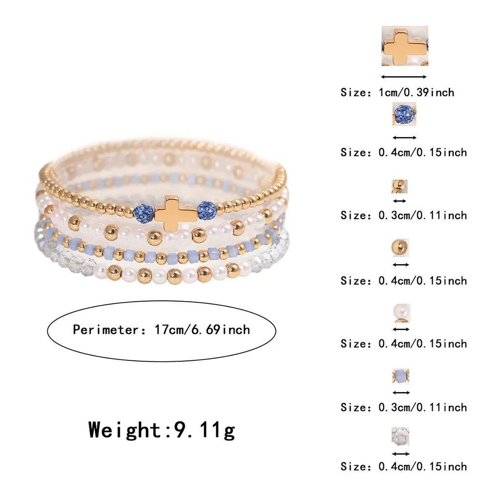 Women's Stackable Beaded Bracelet Set – Handmade Charm Jewelry Beaded Charm Bracelet SWANS Blue Gold