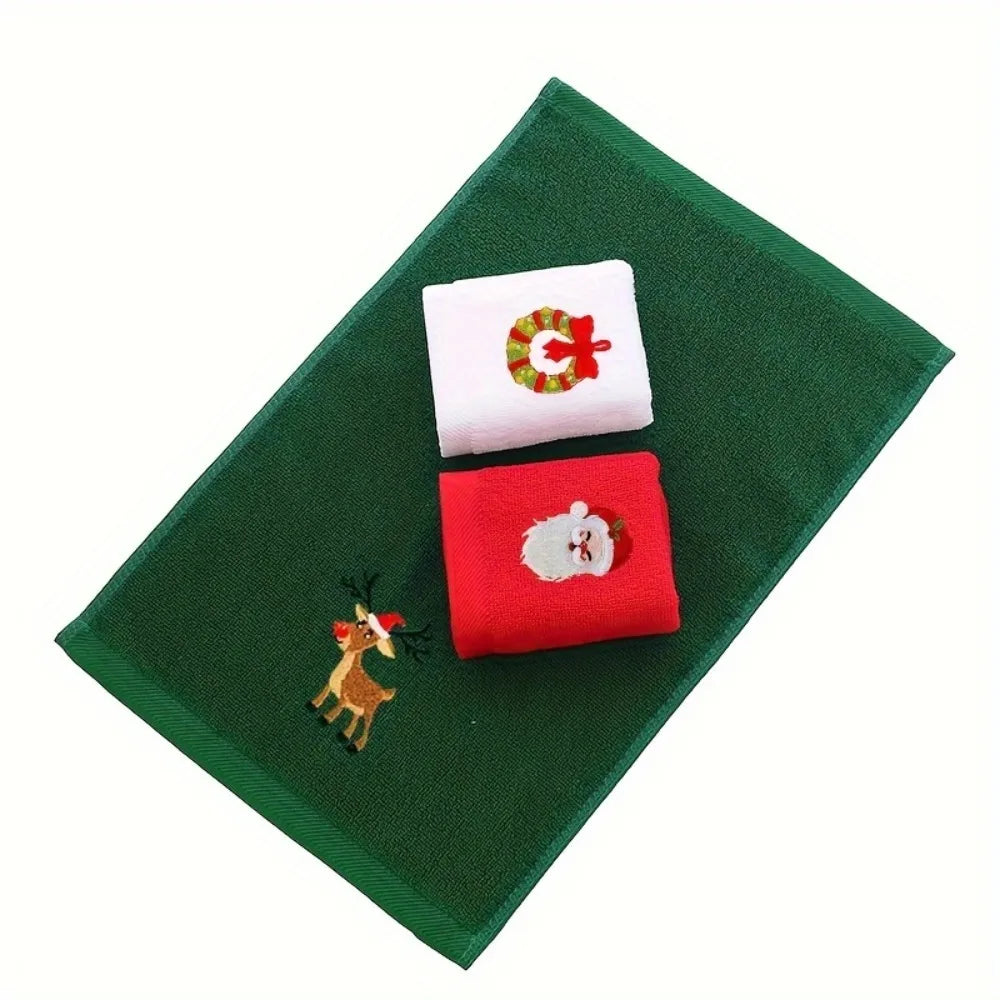 SWANS Vintage Christmas Holiday Towel – Santa & Reindeer Cotton Holiday Hand Towel SWANS