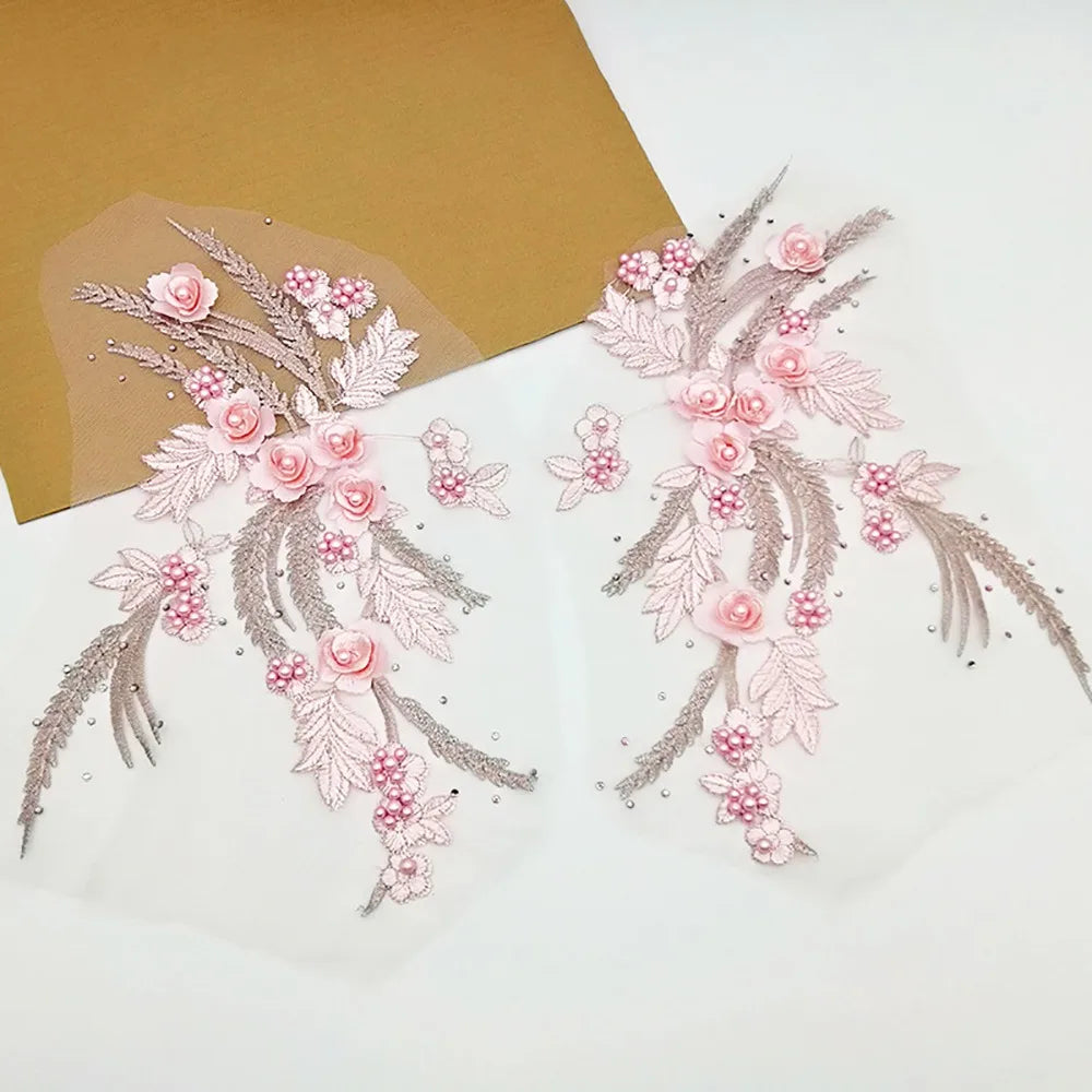 Sequin Embroidery Lace Applique Patches DIY Pair 22x32cm Embroidery Applique Patch SWANS Light Pink