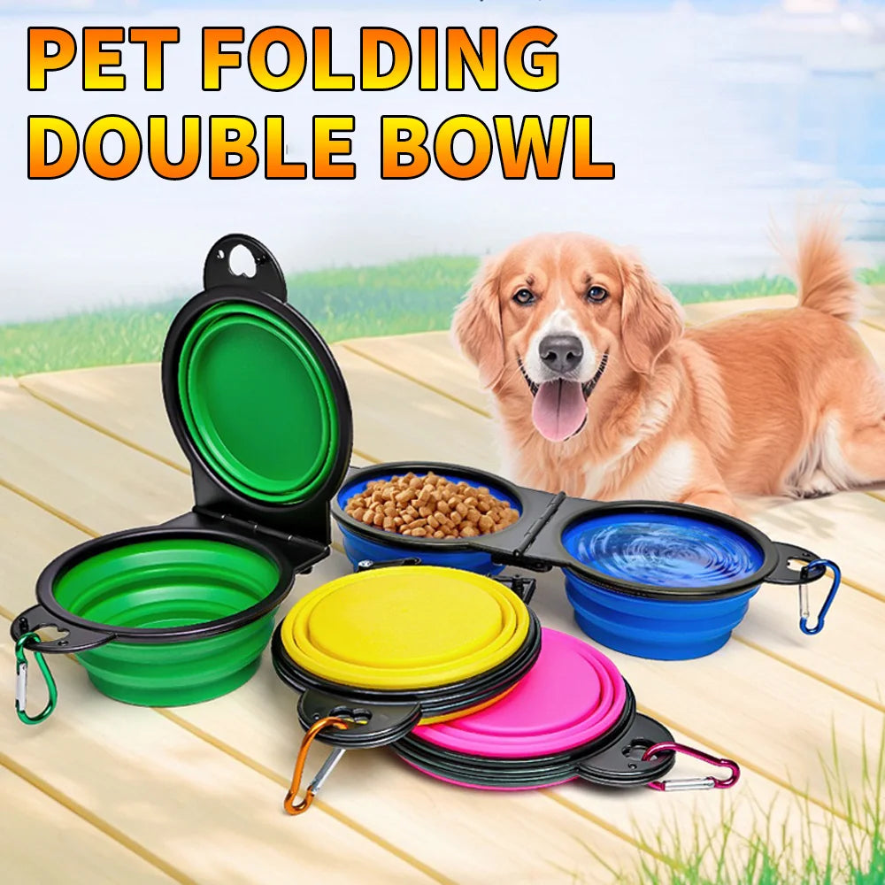 SWANS 2-in-1 Foldable Dual Pet Bowl – Portable Travel Feeder Foldable Pet Bowl SWANS