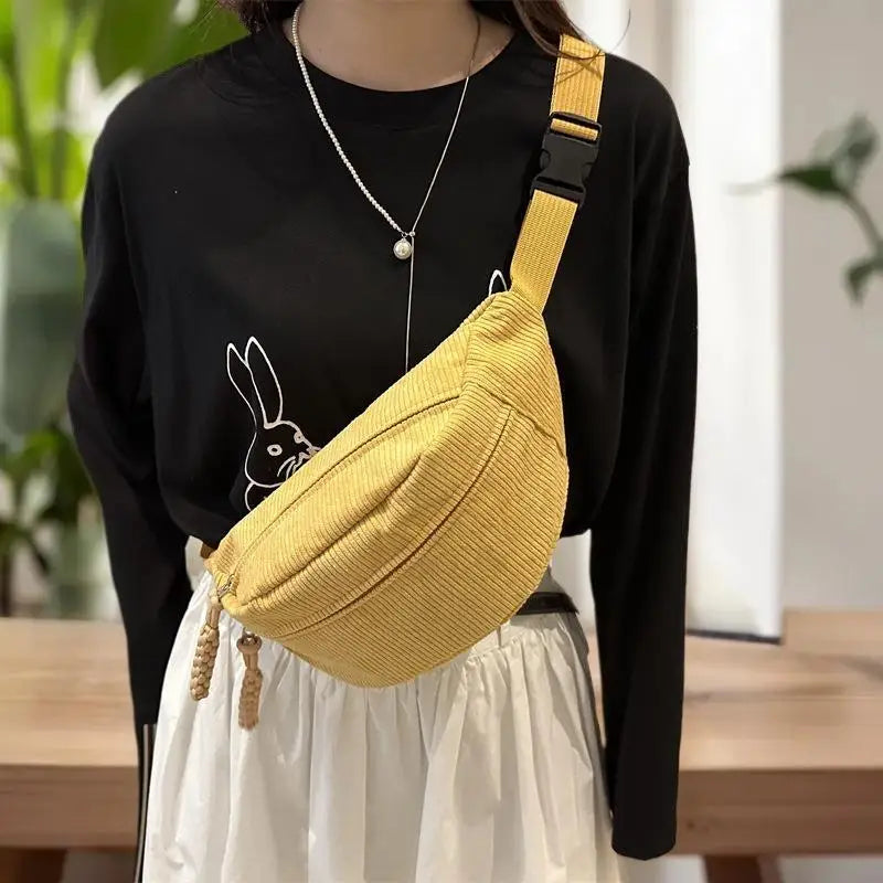 Women's Corduroy Half Moon Crossbody Waist Bag Crossbody Waist Bag SWANS