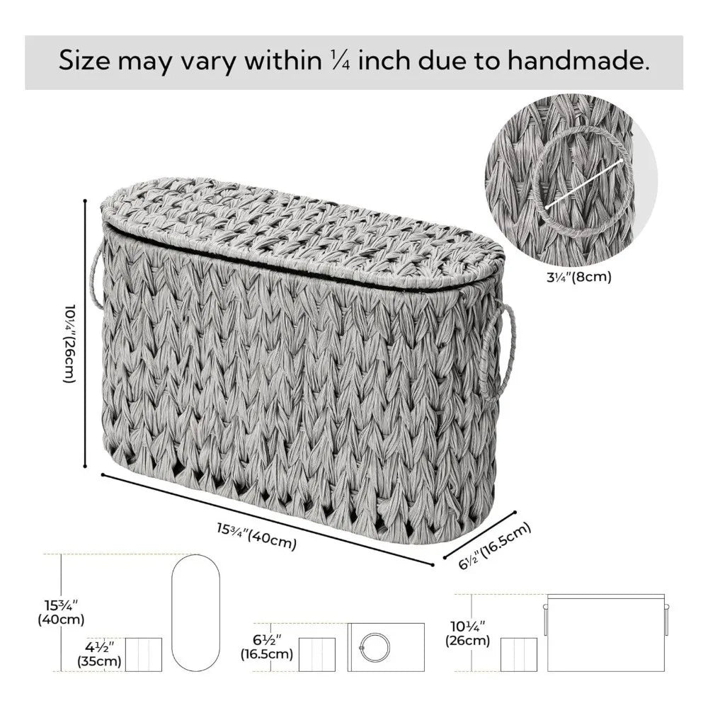 Water Hyacinth Wicker Toilet Paper Basket with Lid – 9 Rolls Wicker Storage Basket SWANS Grey 40-16.5-26CM