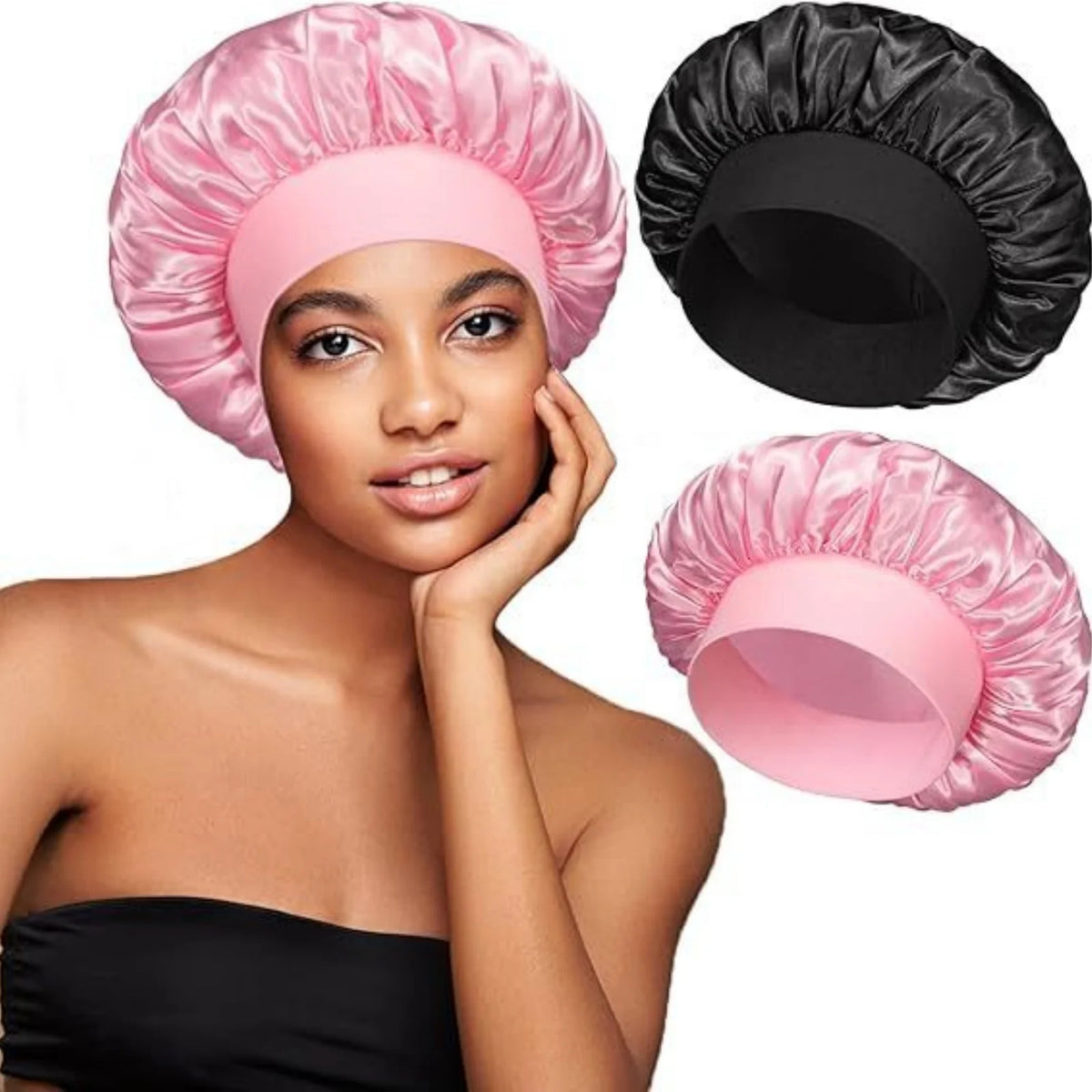 Satin Sleep Bonnet – Wide Elastic Band Hair Care Cap Satin Hair Bonnet SWANS
