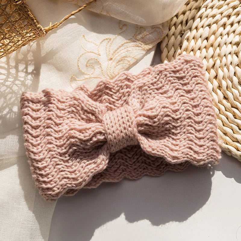 Women's Twist Knit Wide Headband – Soft Elastic Turban Wrap Knit Turban Headband SWANS pink One Size