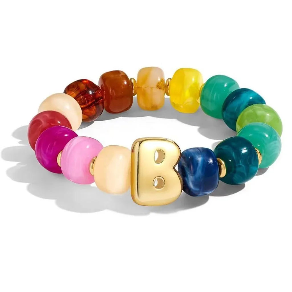 Resin Bead Initial Charm Bracelet – Multicolor Women's A-Z Charm Bracelet SWANS B