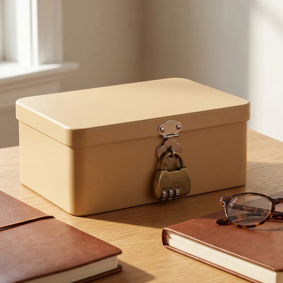 Retro Tin Storage Box with 3-Digit Combination Lock | Vintage Lockable Storage Box SWANS