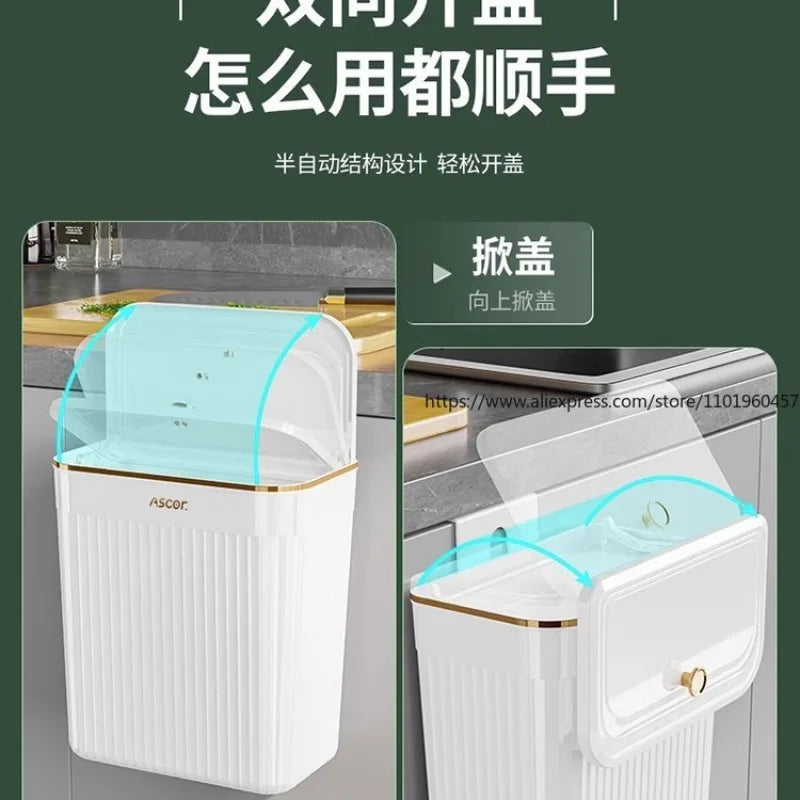 SWANS Wall-Mounted Flip-Lid Trash Can – Kitchen & Bathroom Wall-Mounted Trash Can SWANS