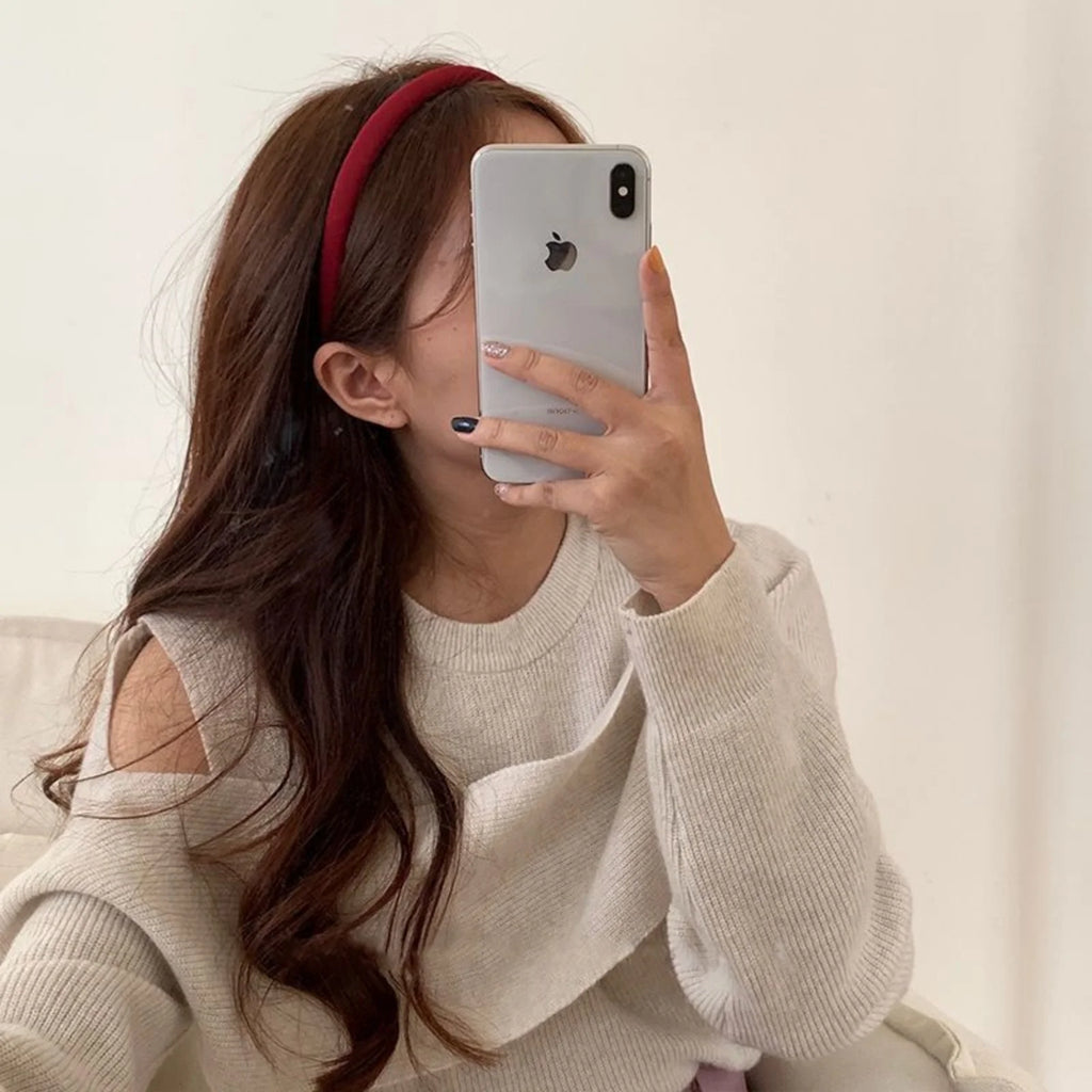 Korean Retro Thin Hair Hoop – Wine Red Headband for Women Hair Headband SWANS