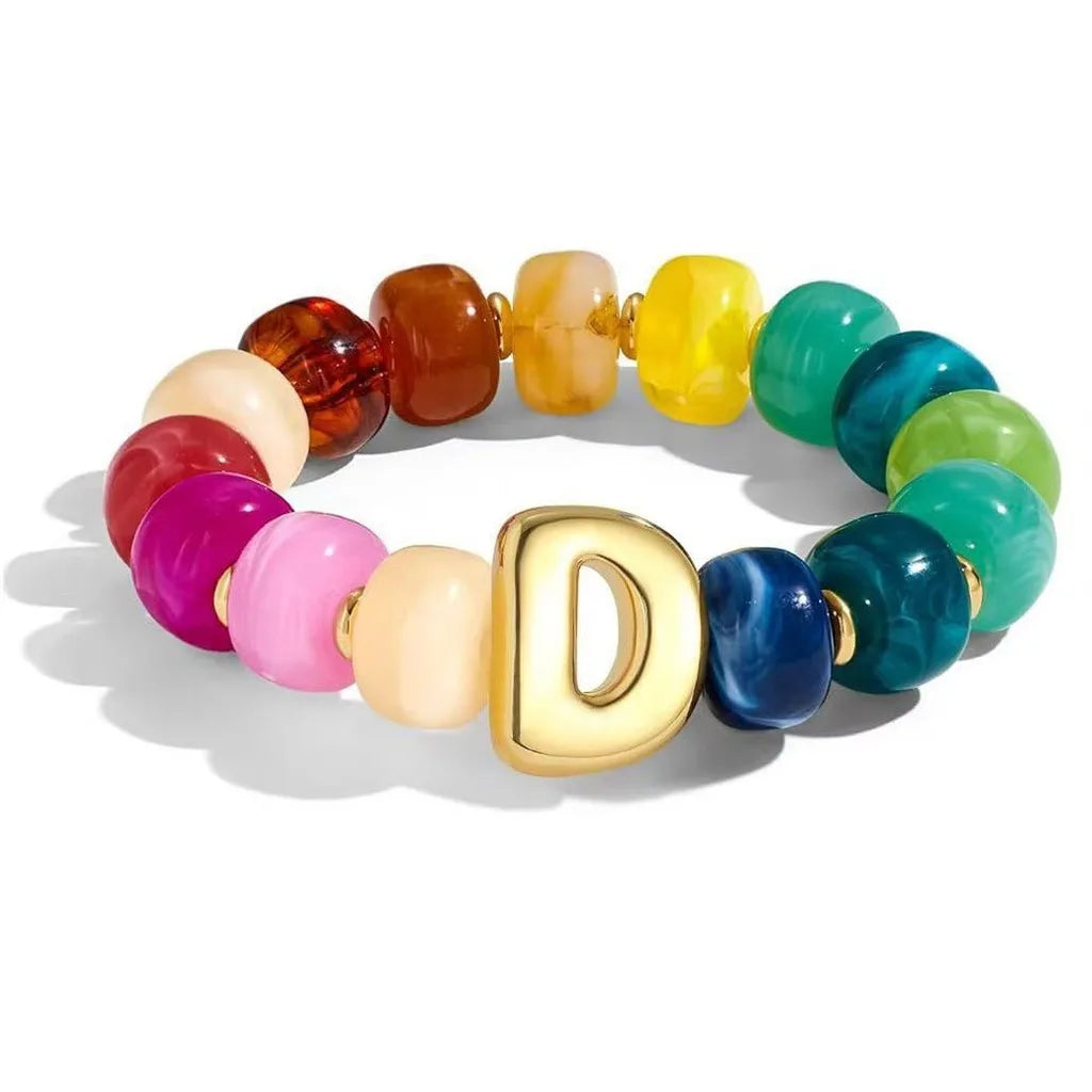 Resin Bead Initial Charm Bracelet – Multicolor Women's A-Z Charm Bracelet SWANS D