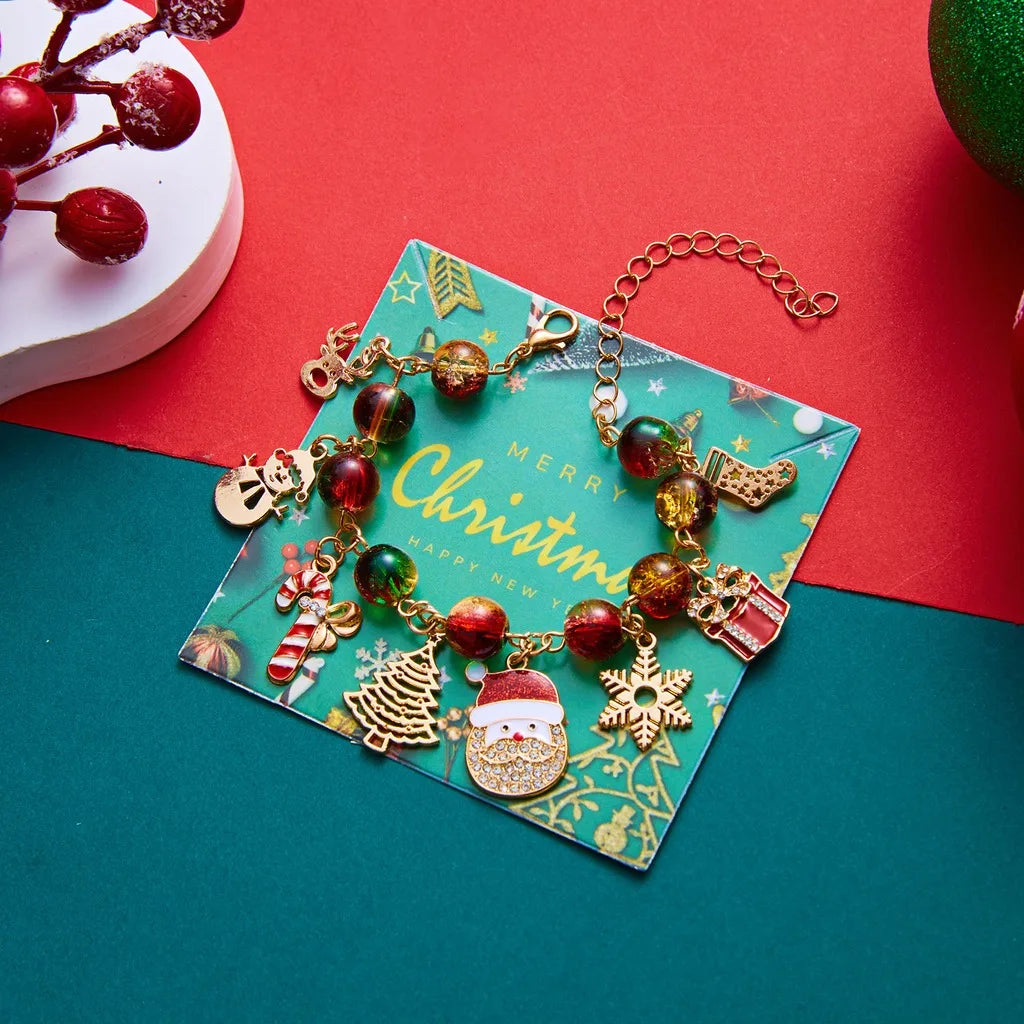 Christmas Charm Bracelet – Unisex Adjustable Beaded Holiday Charm Bracelet SWANS