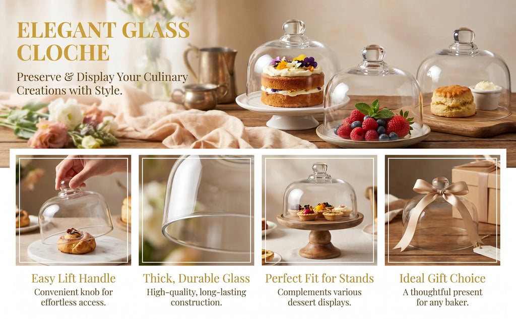 WINOMO Glass Cake Dome Cover – Transparent Dessert Protector Glass Cake Dome SWANS