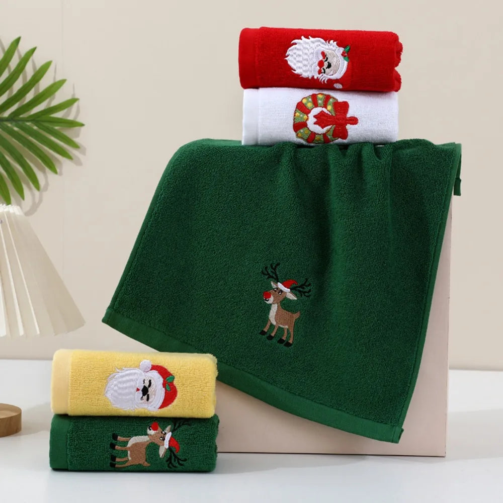 SWANS Vintage Christmas Holiday Towel – Santa & Reindeer Cotton Holiday Hand Towel SWANS