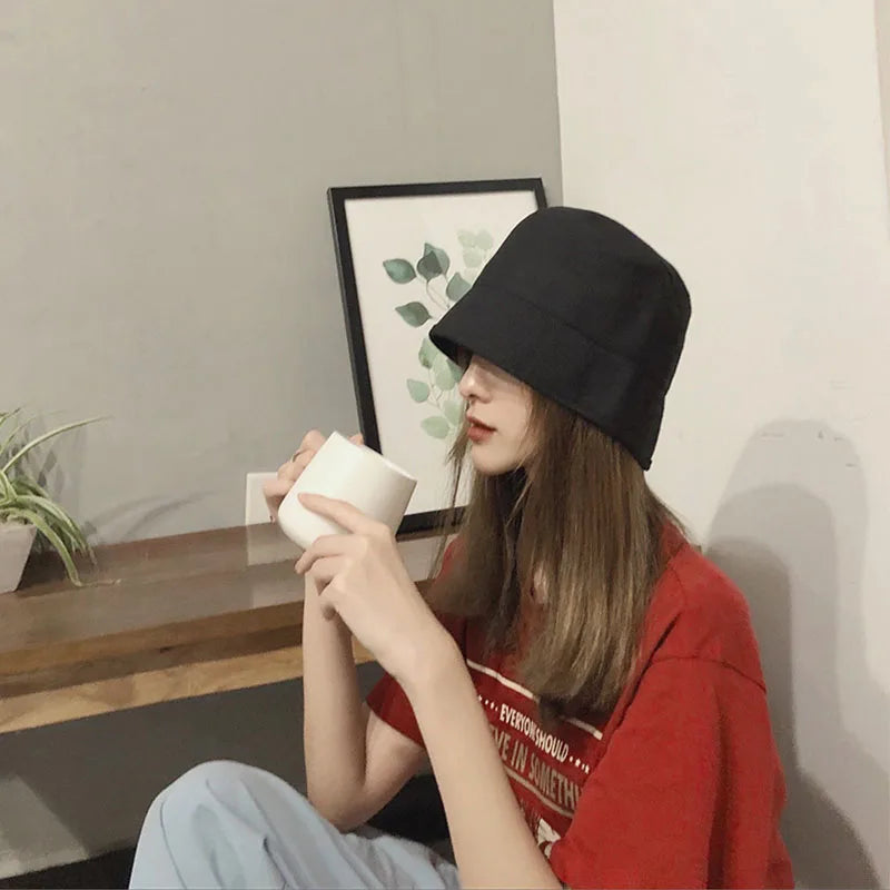 Solid Color Cotton Bucket Hat – Unisex Foldable Fisherman Cap Bucket Hat SWANS