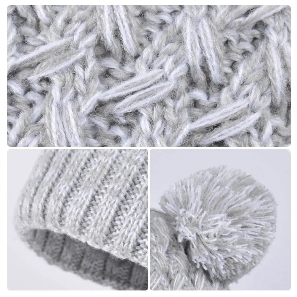 Kids Winter Knit Beanie Hat, Gloves & Scarf Set with Pom Fleece Kids Winter Accessory Set SWANS