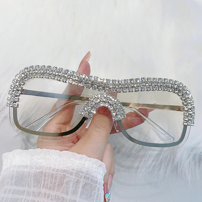 Y2K Rhinestone Rimless Sunglasses – UV400 Women's Punk Shades Fashion Sunglasses SWANS Silver as the photo