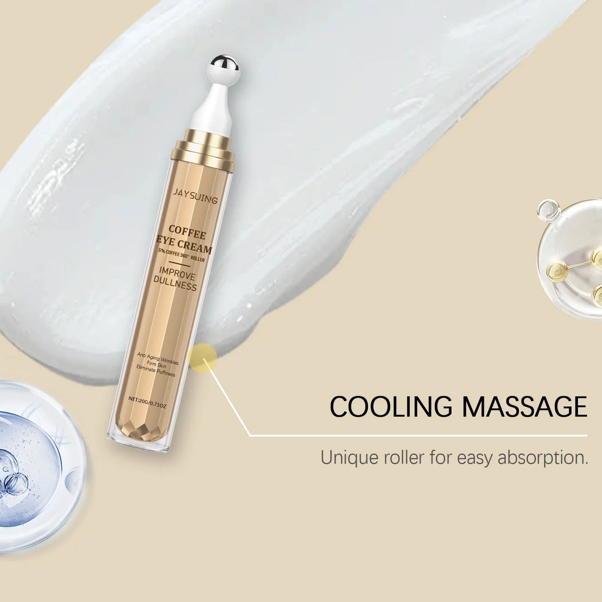 Caffeine Eye Cream Roller with Collagen – Firming & Brightening Eye Cream Roller SWANS