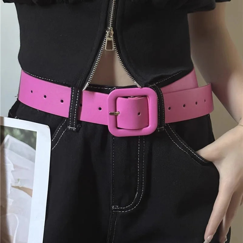 FAITOLAGI Wide PU Leather Belt Women Pin Buckle Waist Strap Wide Fashion Belt SWANS