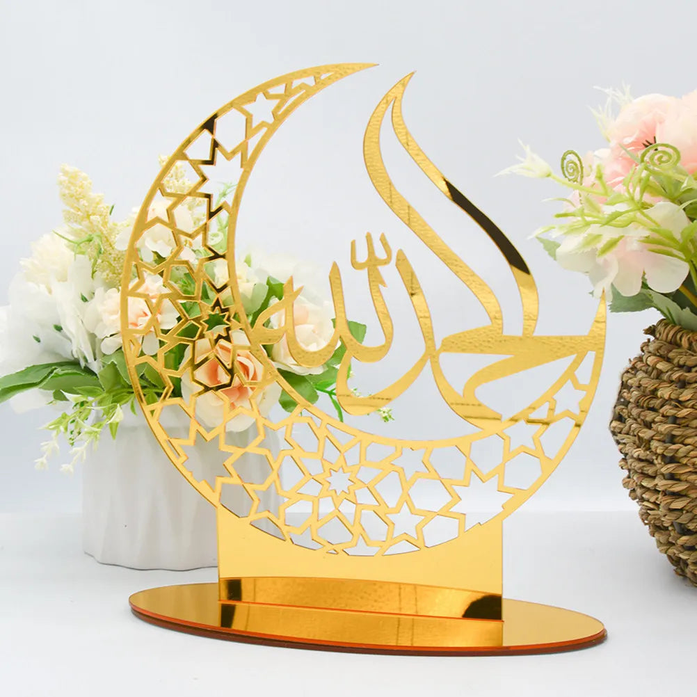 Acrylic Ramadan Eid Mubarak Ornament – Golden Desktop Decor Festival Tabletop Ornament SWANS