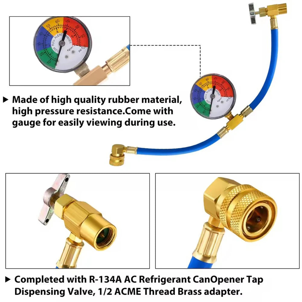 R134A AC Recharge Hose Kit with Pressure Gauge | Car A/C Tool AC Recharge Tool SWANS