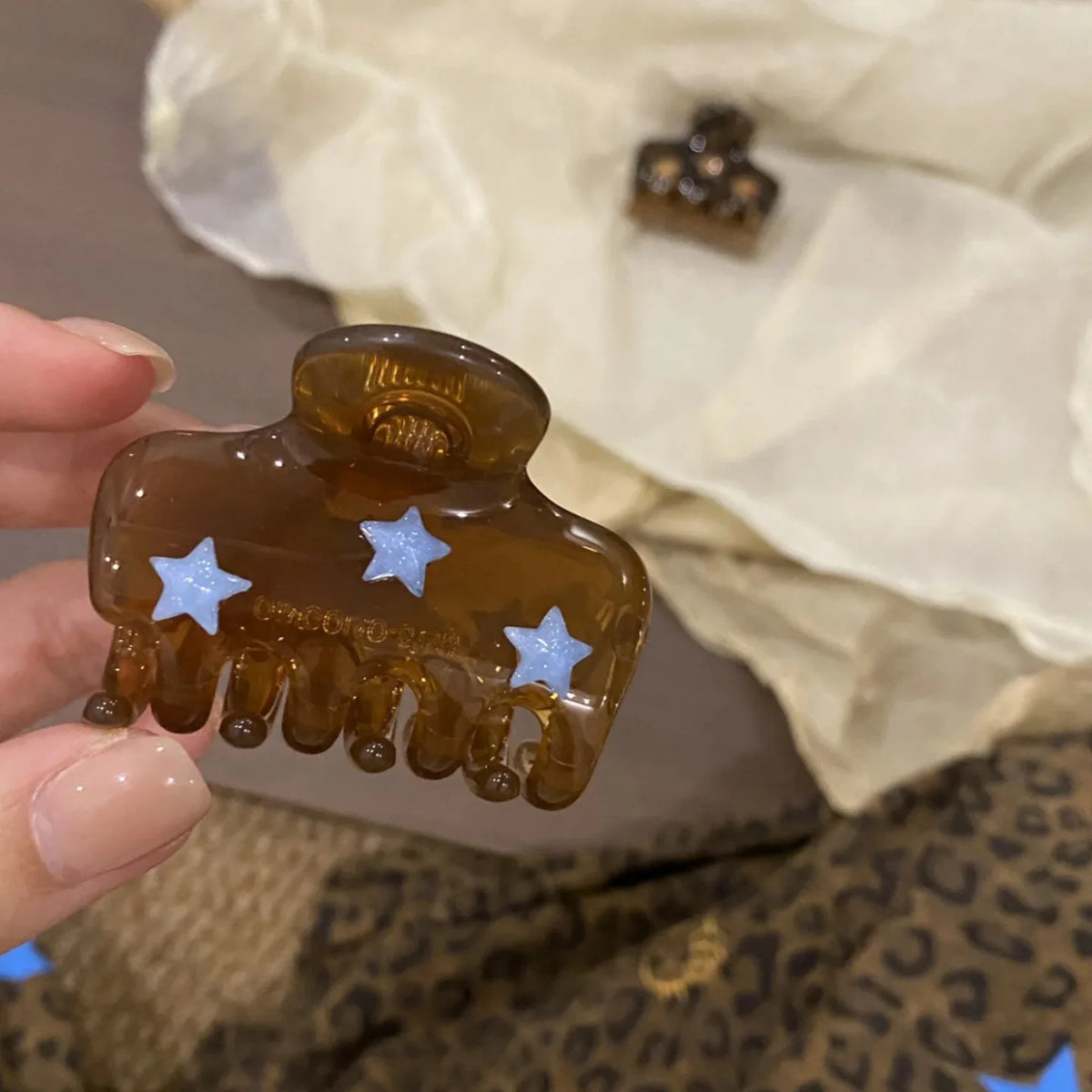 Vintage Star Leopard Print Hair Claw Clip – Acrylic Jaw Clip Hair Claw Clip SWANS Coffee Brown