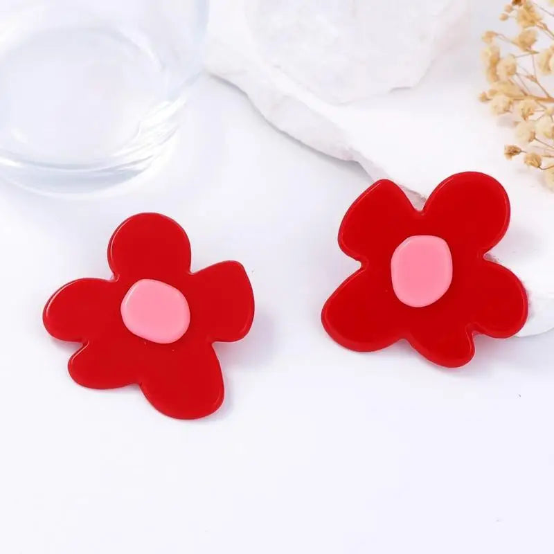 Red Acrylic Large Flower Drop Earrings for Women & Girls Fashion Drop Earrings SWANS