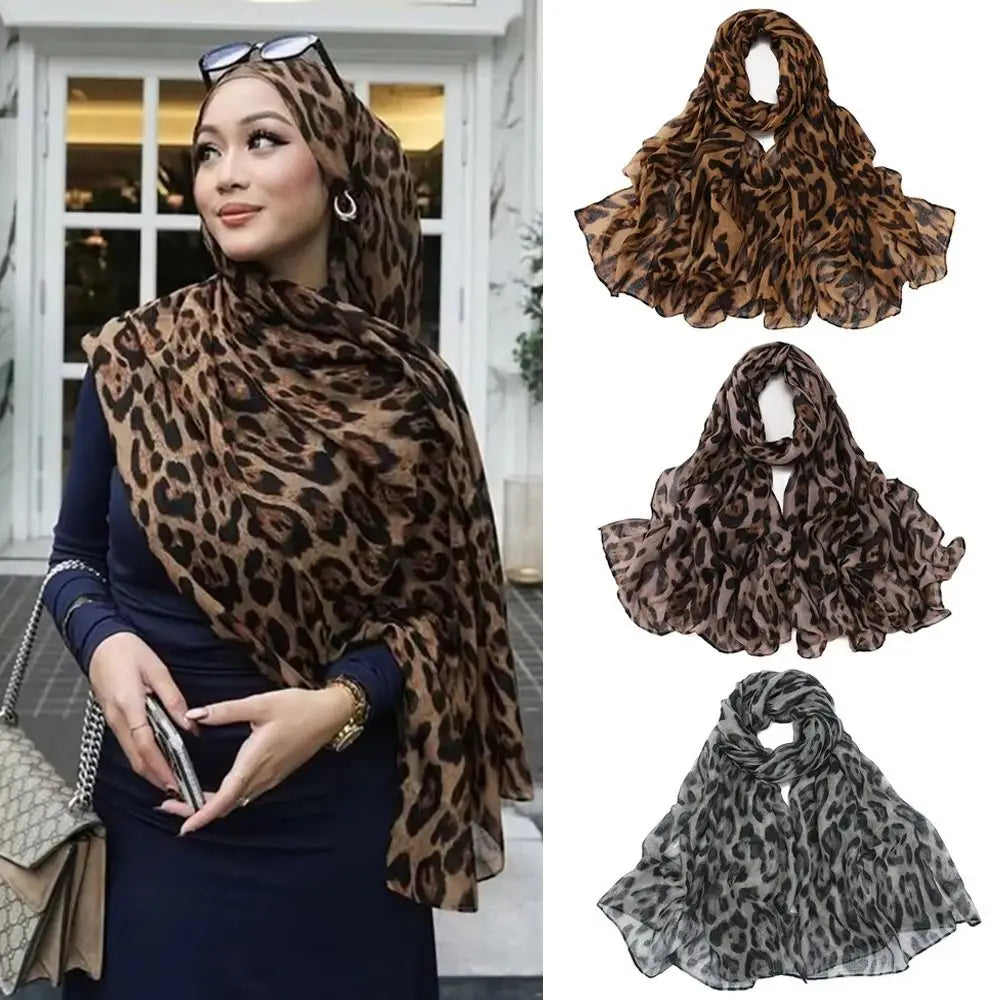Women's Leopard Print Scarf – Soft Thin Long Silk-Feel Wrap Fashion Scarf SWANS